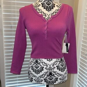 Social Revival Waffle Henley Button Top, Pink S/M